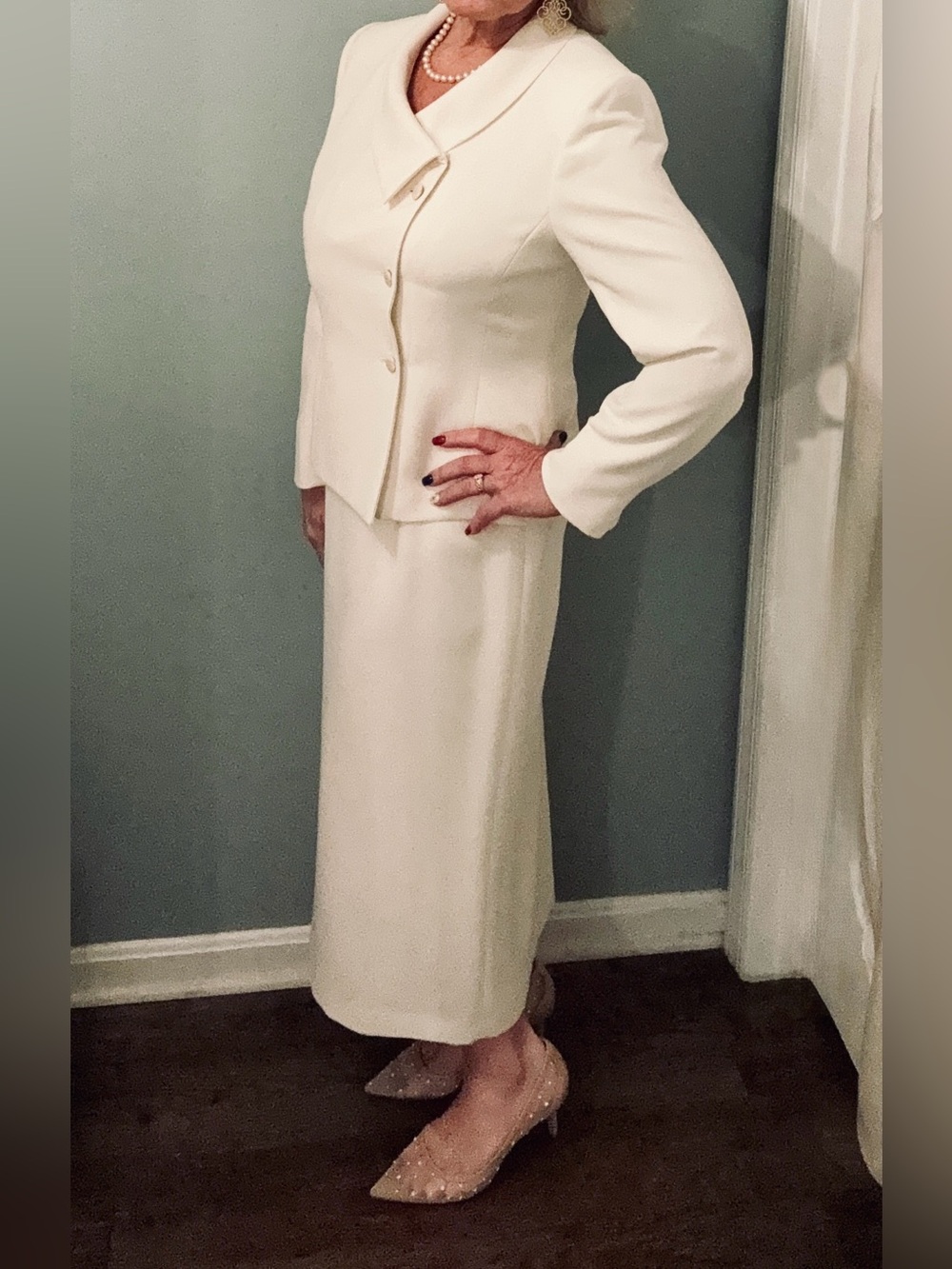 Vintage Le Suit Cream Women's Jacket and Skirt Suit Set Size 10P - Picture 12 of 13